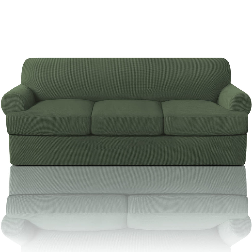 PrinceDeco T Cushion Loveseat Slipcover - 3 Pieces Sofa Cover for 2 Cushion Couch with 2 Individual T Shape Seat Covers Width Up to 76 Inch - Stretch, Machine Washable, Porcelain