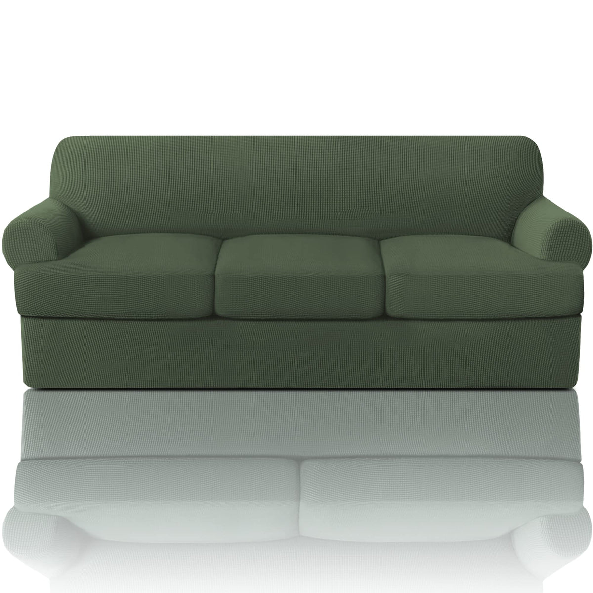 PrinceDeco T Cushion Loveseat Slipcover - 3 Pieces Sofa Cover for 2 Cushion Couch with 2 Individual T Shape Seat Covers Width Up to 76 Inch - Stretch, Machine Washable, Porcelain