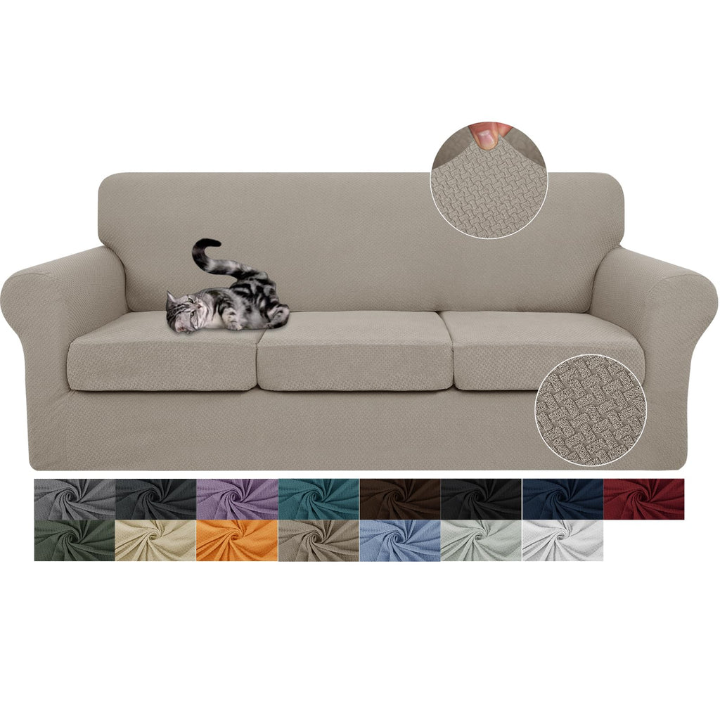 JIVINER 3 Pieces Stretch Couch Covers for 2 Cushion Couch Fitted Thick Loveseat Sofa Slipcover with 2 Seat Cushion Covers for Living Room Pet Dogs (Loveseat, Off White)