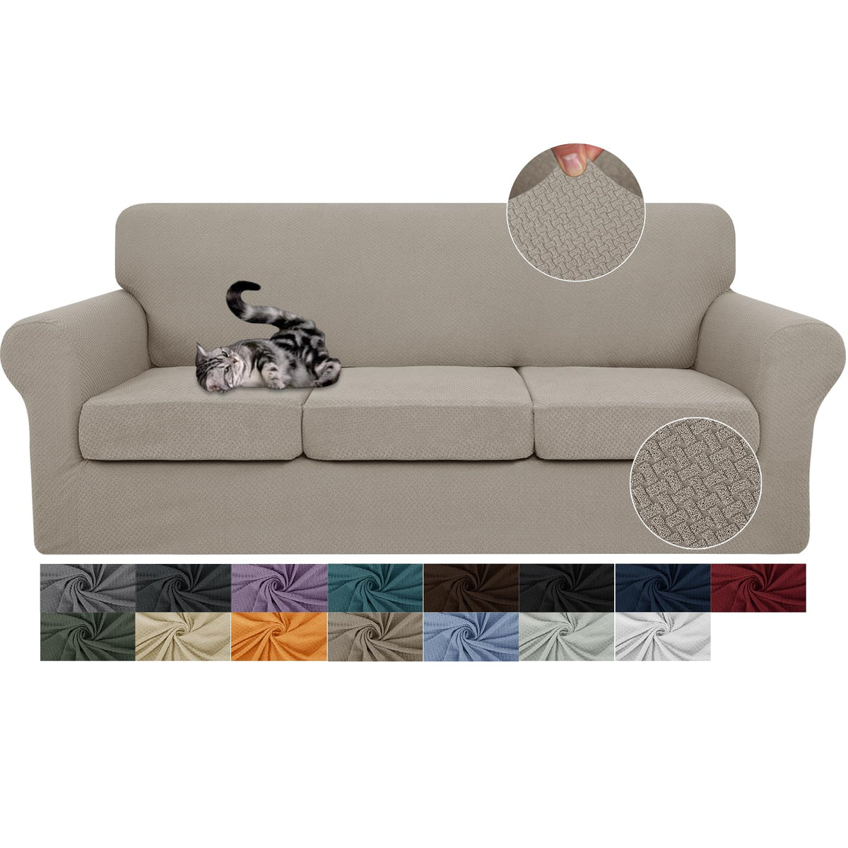 JIVINER 3 Pieces Stretch Couch Covers for 2 Cushion Couch Fitted Thick Loveseat Sofa Slipcover with 2 Seat Cushion Covers for Living Room Pet Dogs (Loveseat, Off White)