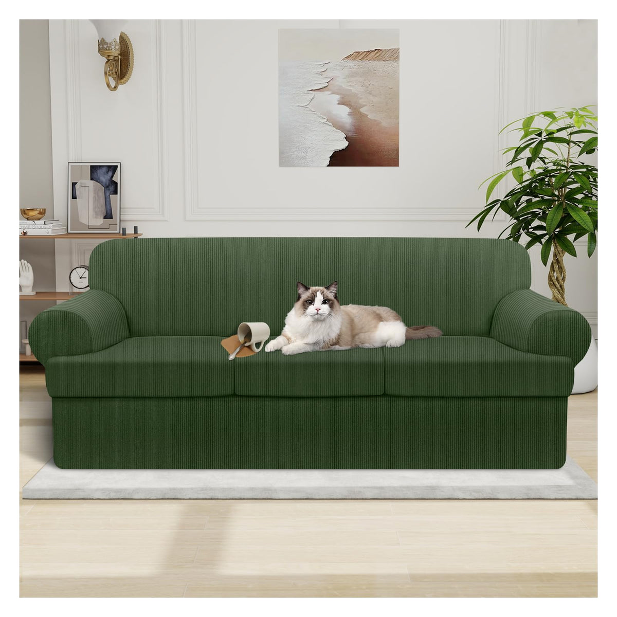 100% WaterproofLoveseat Cover 3-Piece Set Striped Loveseat Slipcovers for 2 Cushion Couch Sofa Covers with TPU Leakproof Bottom Stretch Couch Protector Pet Proof - Loveseat, Navy