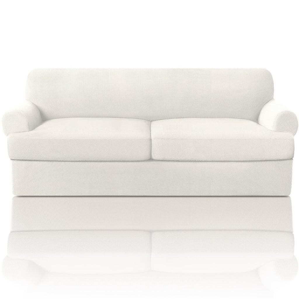 PrinceDeco T Cushion Loveseat Slipcover - 3 Pieces Sofa Cover for 2 Cushion Couch with 2 Individual T Shape Seat Covers Width Up to 76 Inch - Stretch, Machine Washable, Porcelain