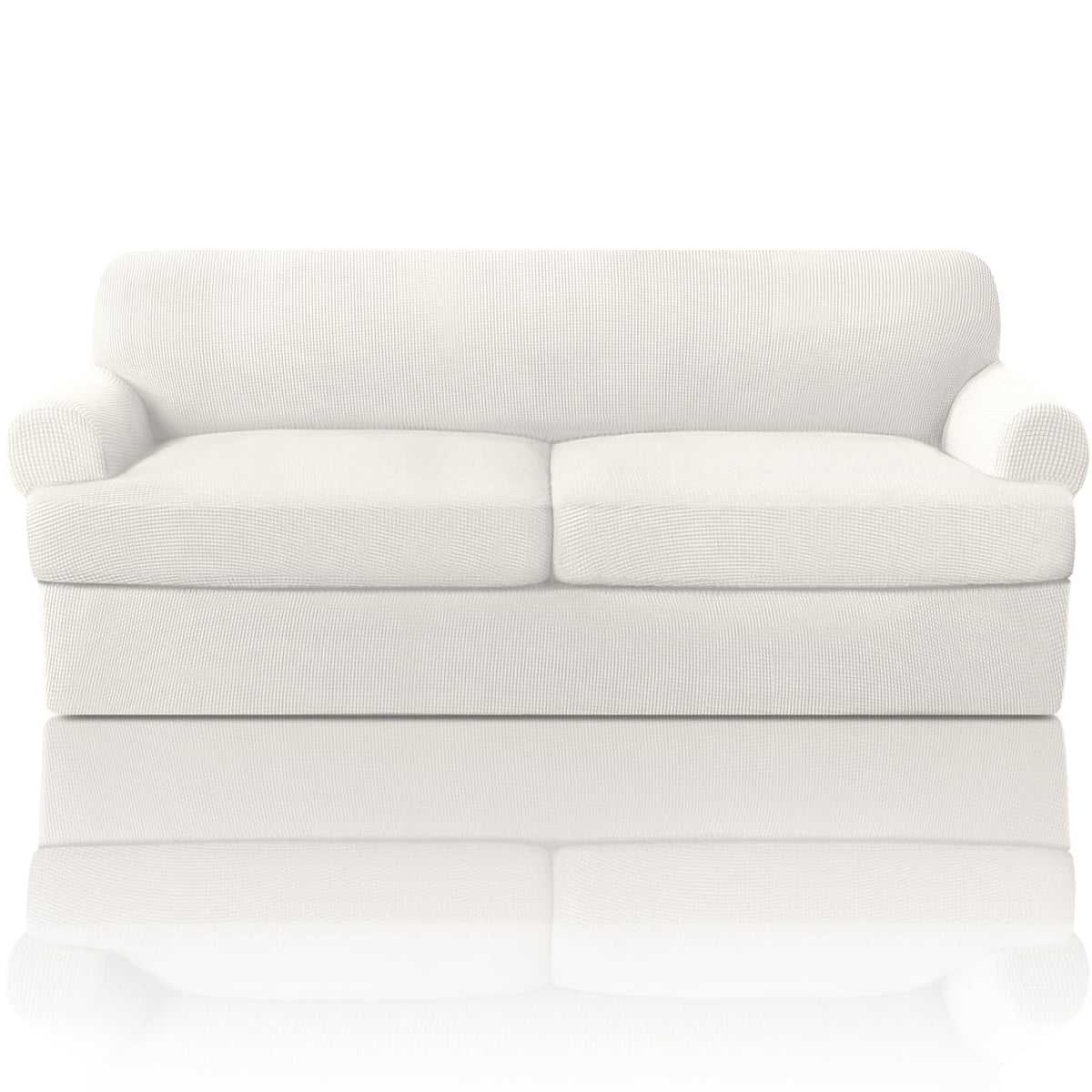 PrinceDeco T Cushion Loveseat Slipcover - 3 Pieces Sofa Cover for 2 Cushion Couch with 2 Individual T Shape Seat Covers Width Up to 76 Inch - Stretch, Machine Washable, Porcelain