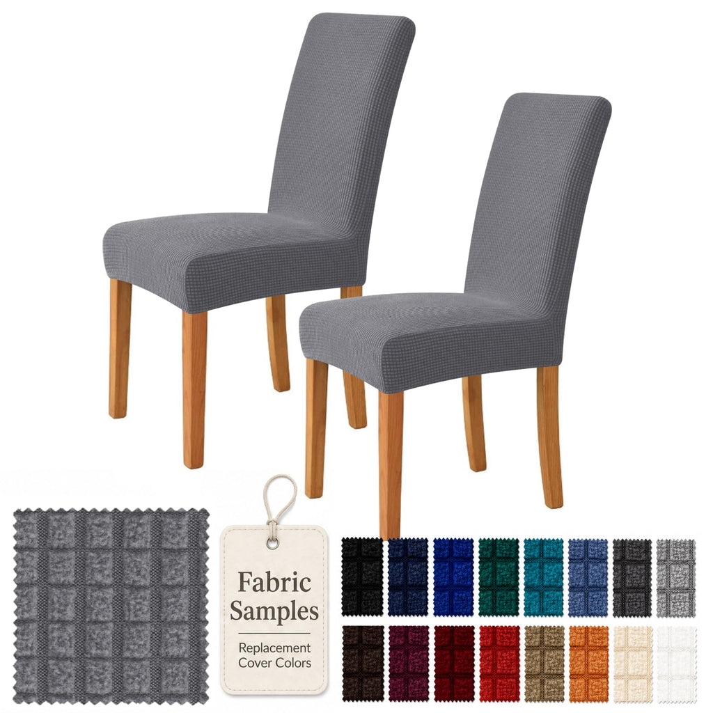 YEMYHOM 2 Packs Latest Checkered Dining Chair Slipcover Parsons Chair Furniture Protector Stretch Chair Covers for Dining Room, Restaurant, Kitchen, Party (Light Gray)