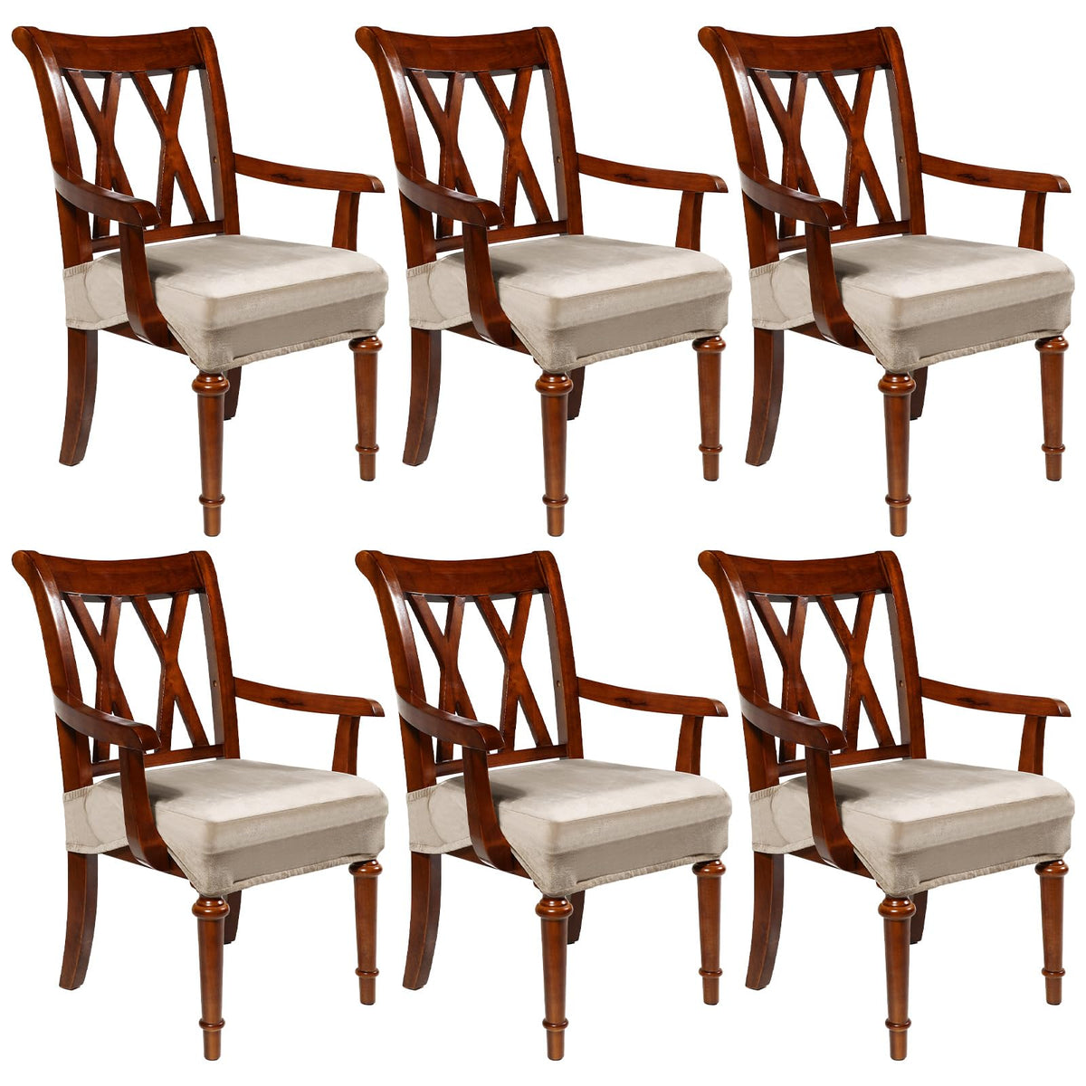 Havawish Extra Wide Dining Chair Seat Covers, Beige White, Velvet, 6 Pcs