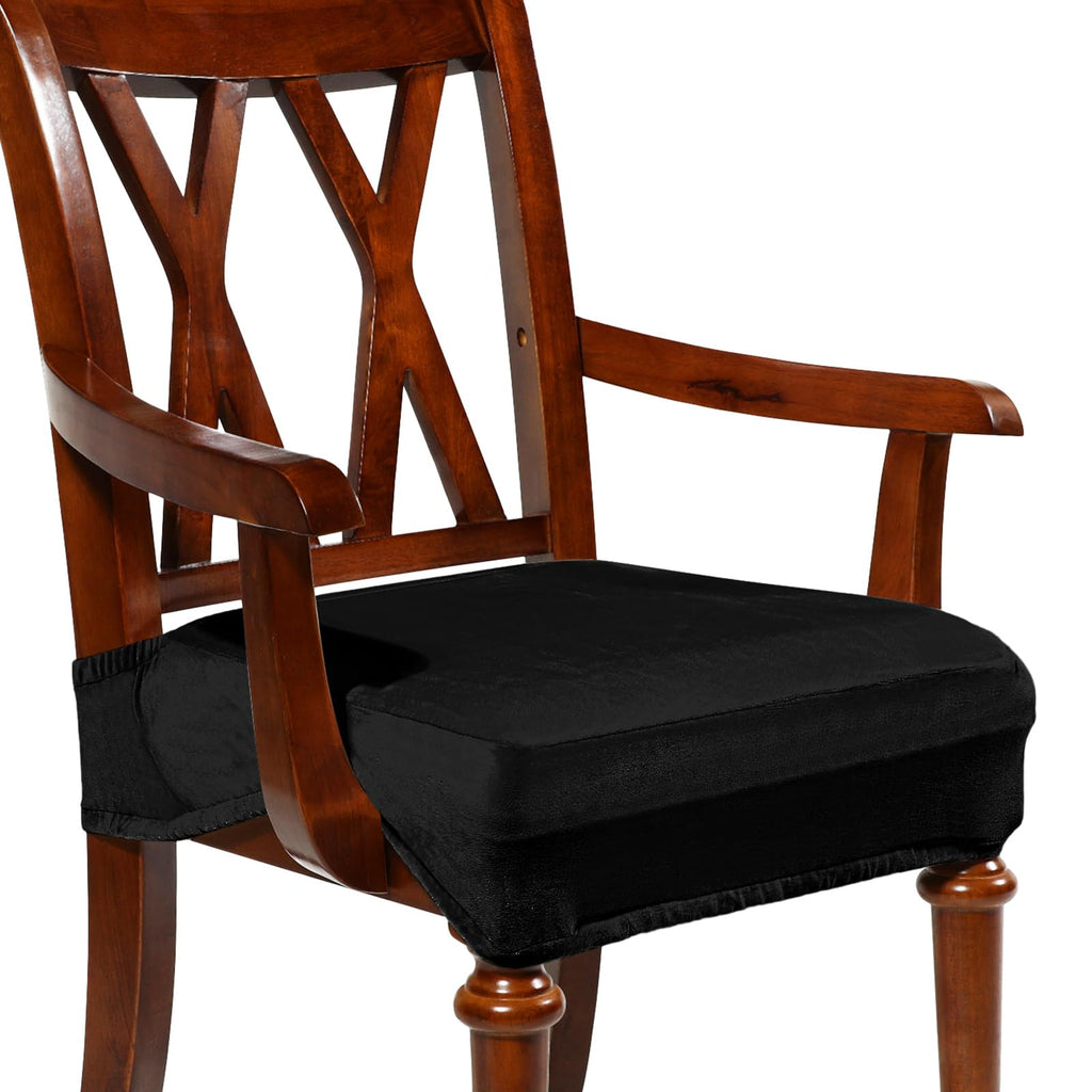 Havawish Extra Wide Dining Chair Seat Covers, Beige White, Velvet, 6 Pcs