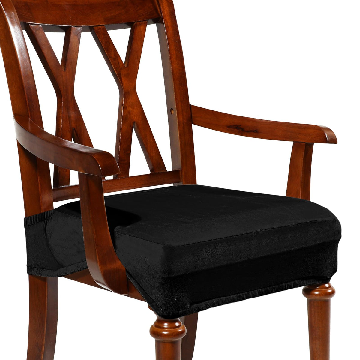 Havawish Extra Wide Dining Chair Seat Covers, Beige White, Velvet, 6 Pcs