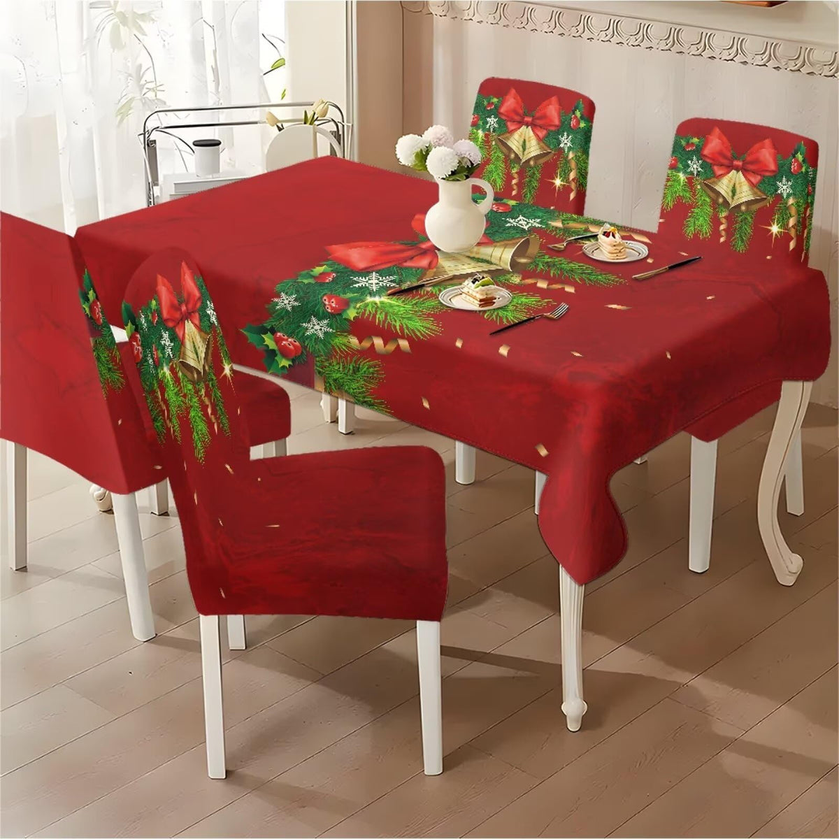 ZDCUSTOM St Patricks Day Table Cloth and Chair Cover Set of 4 Green Tablecloths Rectangular Festive Chair Covers for Dining Chairs St. Patrick’s Day Decoration