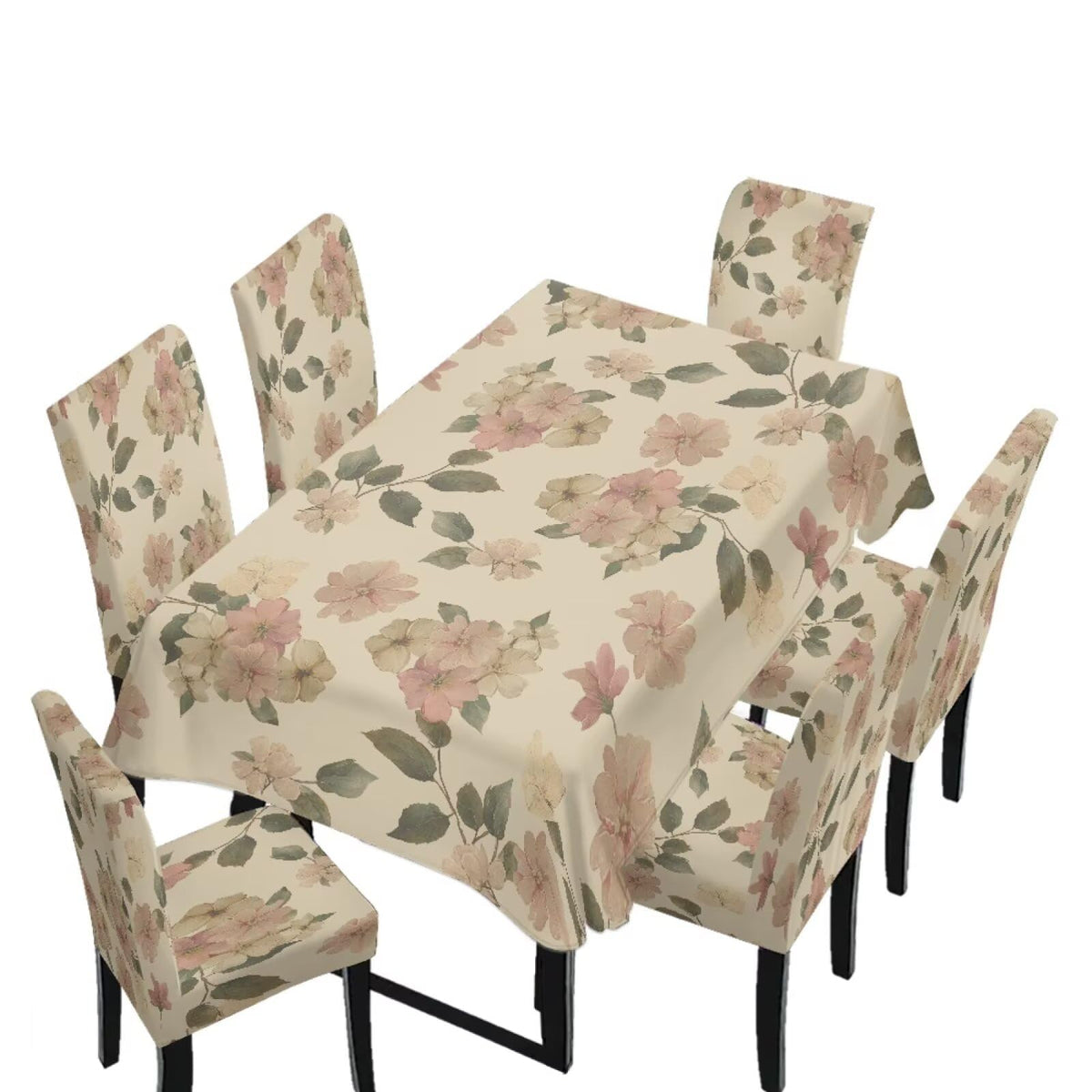 Table Cloth Rectangle Table Set of 7 Include Dining Chair Covers and Tablecloths for Dining Room Kitchen Banquet, Anti-Scratch Chair Seat Cover, Fluid Marble Print Green Gold Brown