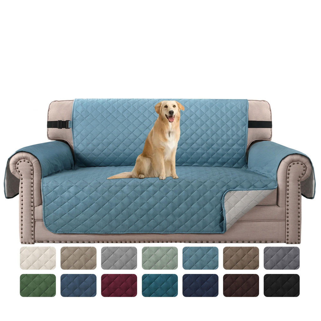 H.VERSAILTEX Reversible Couch Cover for 2 Cushion Couch Water Resistant Loveseat Washable Furniture Cover with Non-Slip Elastic Strap for Dogs, Pets, Kids(Oversized Loveseat, Charcoal Grey)