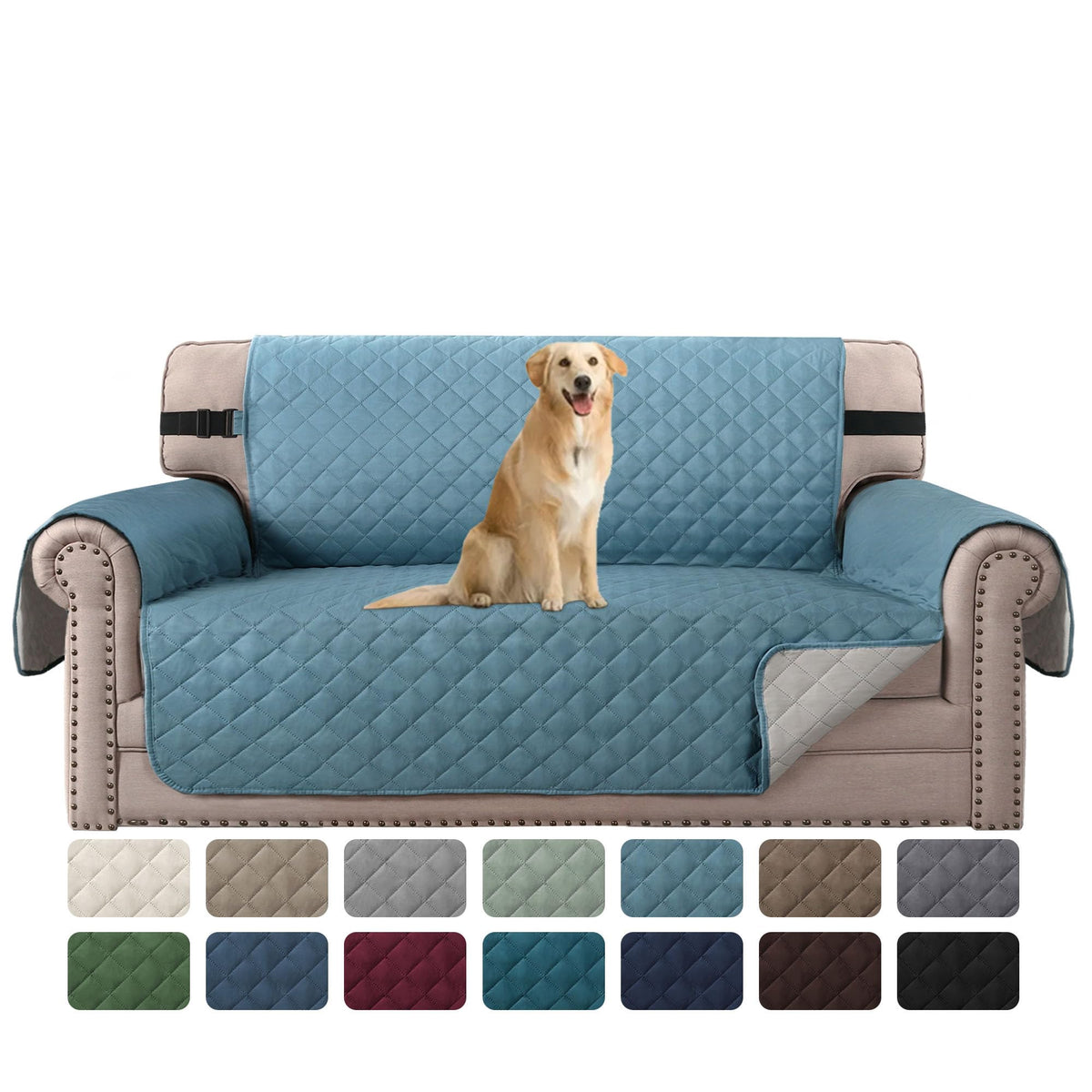 H.VERSAILTEX Reversible Couch Cover for 2 Cushion Couch Water Resistant Loveseat Washable Furniture Cover with Non-Slip Elastic Strap for Dogs, Pets, Kids(Oversized Loveseat, Charcoal Grey)