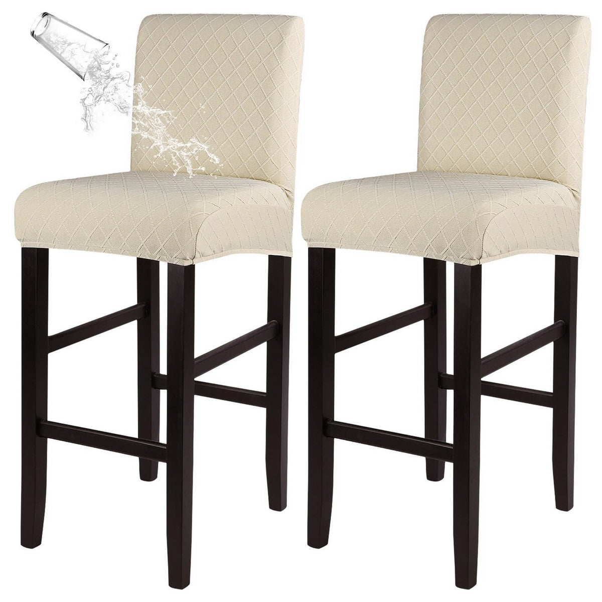 SearchI Bar Stool Covers Set of 4, Stretch Washable Barstool Seat Covers, Counter Height Chair Covers for Kitchen Dining Room Cafe (Beige Linen-Look Print)