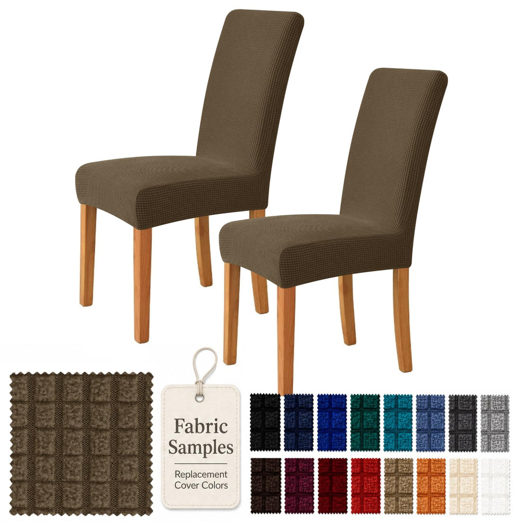 YEMYHOM 2 Packs Latest Checkered Dining Chair Slipcover Parsons Chair Furniture Protector Stretch Chair Covers for Dining Room, Restaurant, Kitchen, Party (Light Gray)