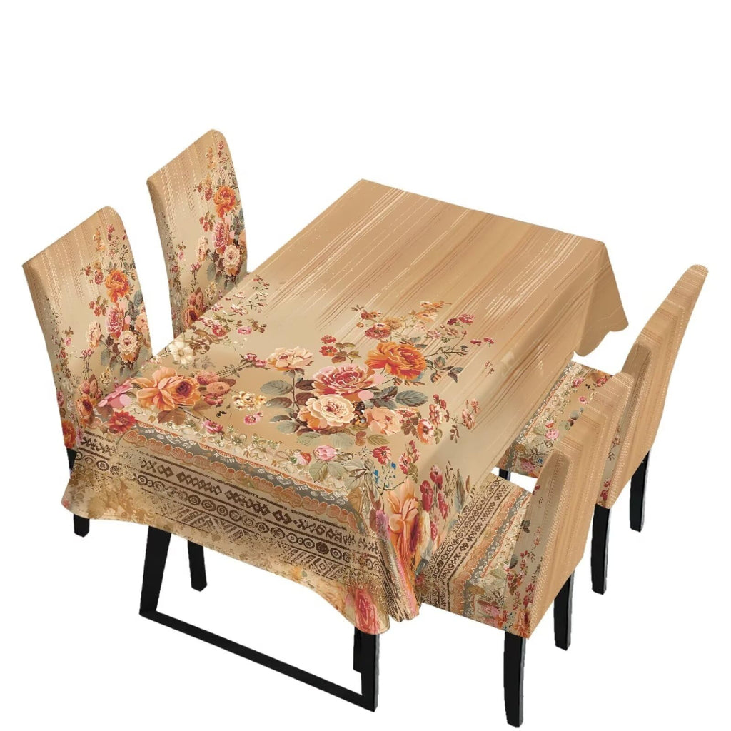Blue Floral Rectangular Table Cloth & Dining Chair Covers Set of 5, Stain Resistant Wipeable Chair Protectors for Farmhouse Rustic Home Kitchen Party Decor