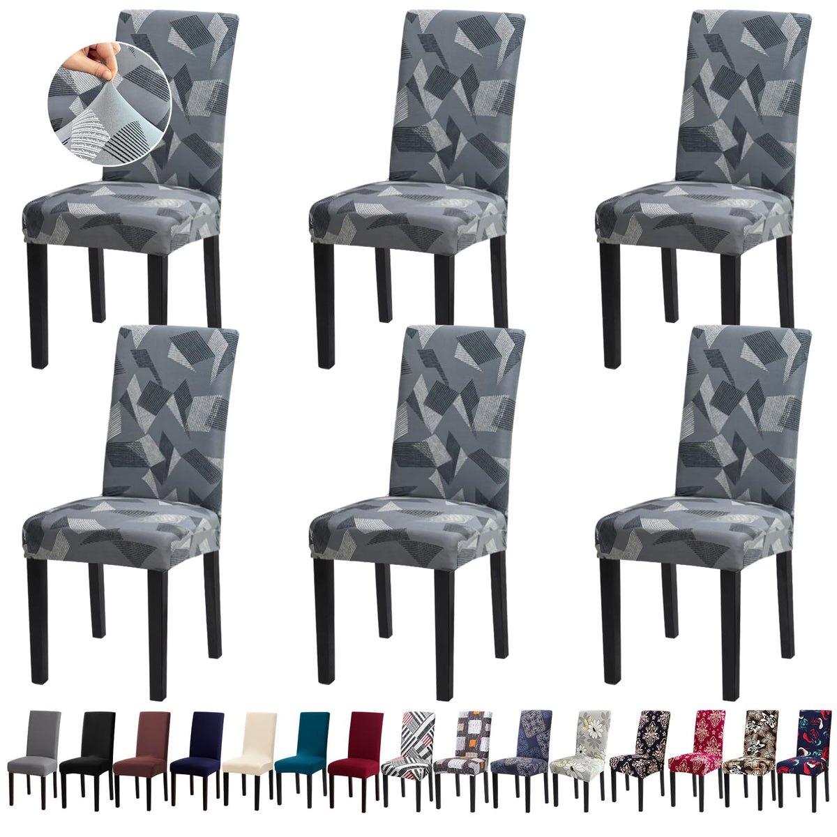 Chair Covers, Stretch Dining Room Chair Covers Set of 6, Removable Washable Dining Chair Slipcovers for Home, Hotel, Banquet