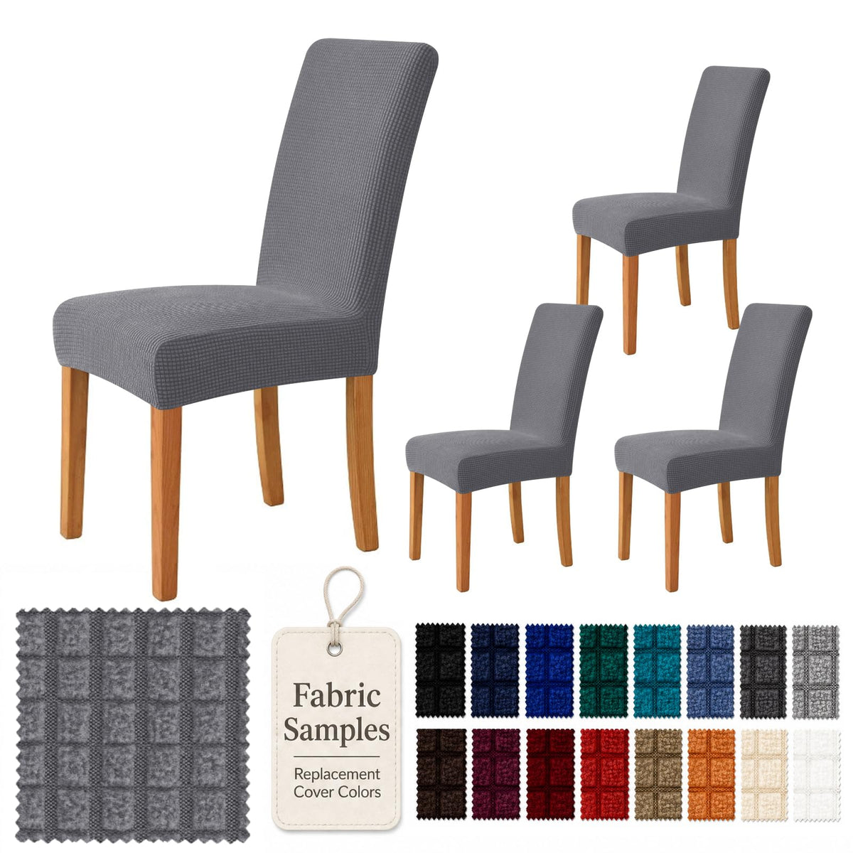 YEMYHOM 2 Packs Latest Checkered Dining Chair Slipcover Parsons Chair Furniture Protector Stretch Chair Covers for Dining Room, Restaurant, Kitchen, Party (Light Gray)