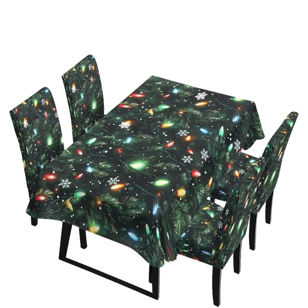 Fitted Tablecloth with Chair Covers Set,Christmas Candle Washable Dining Room Chair Covers Set of 4/6 with Farmhouse Table Cover for Home Hotel Restaurant, 5pcs/7pcs