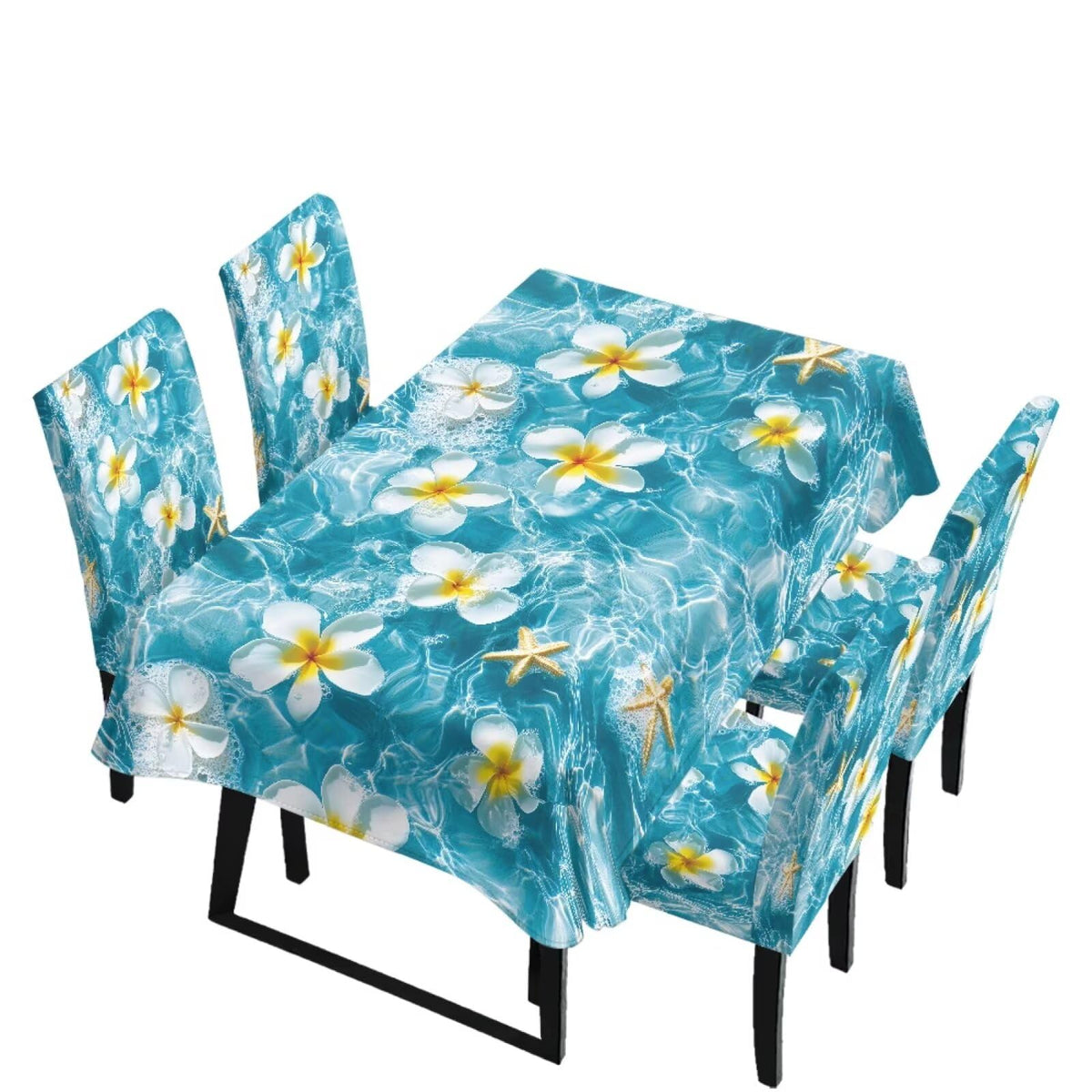 5 Pack Dining Table Cloth Rectangle 4 Seater Includes Kitchen Chair Covers, Stretch Seat Covers for Dining Chairs Anti-dust Washable Table Protector, Tribe Aztec Geometry Print