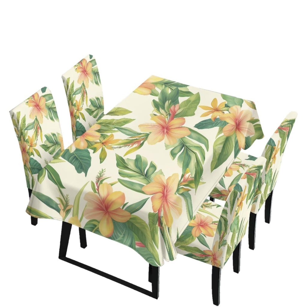 5 Pack Dining Table Cloth Rectangle 4 Seater Includes Kitchen Chair Covers, Stretch Seat Covers for Dining Chairs Anti-dust Washable Table Protector, Tribe Aztec Geometry Print