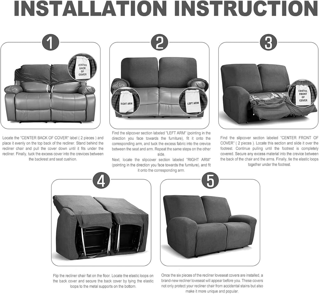 NORTHERN BROTHERS Loveseat Cover - Jacquard Reclining Cover for 2 Seater, Pet Friendly, Light Grey