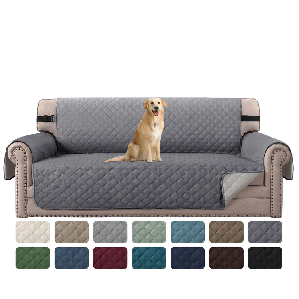 H.VERSAILTEX Reversible Couch Cover for 2 Cushion Couch Water Resistant Loveseat Washable Furniture Cover with Non-Slip Elastic Strap for Dogs, Pets, Kids(Oversized Loveseat, Charcoal Grey)
