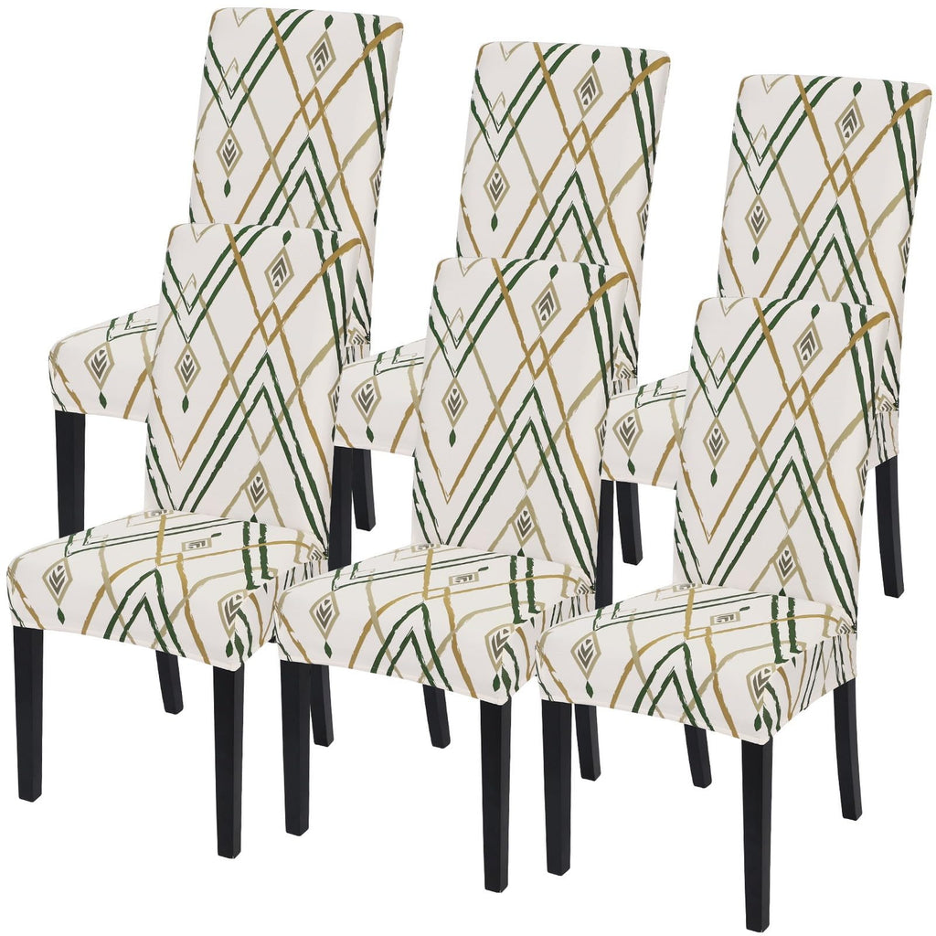 SearchI Dining Room Chair Covers Set of 6, Stretch Jacquard Parsons Chair Slipcovers Super Fit Removable Washable Kitchen Chair Protector Cover for Dining Room, Hotel, Ceremony (Beige Rhombus)