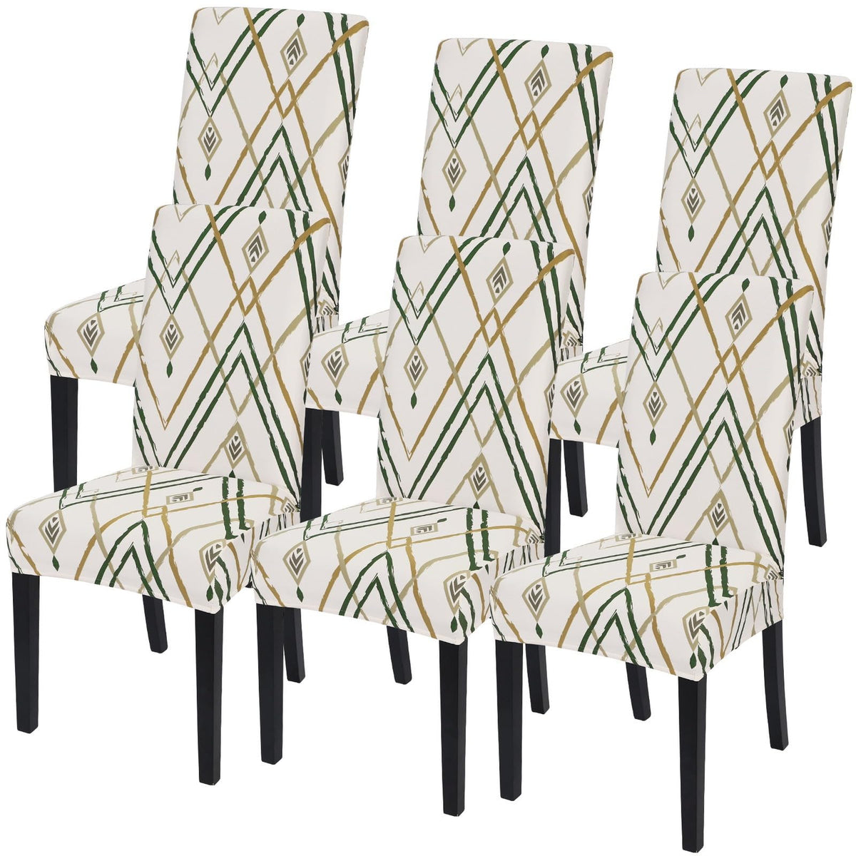 SearchI Dining Room Chair Covers Set of 6, Stretch Jacquard Parsons Chair Slipcovers Super Fit Removable Washable Kitchen Chair Protector Cover for Dining Room, Hotel, Ceremony (Beige Rhombus)
