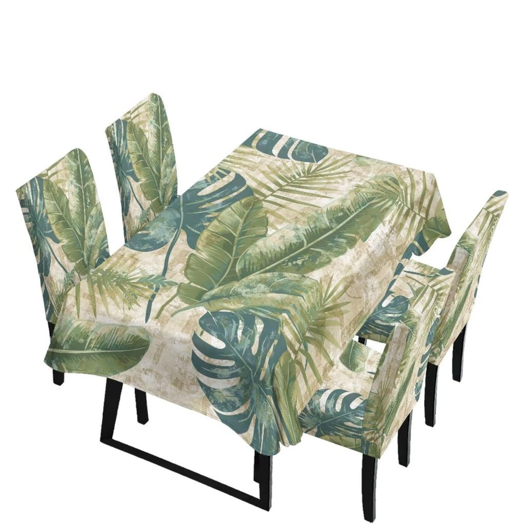 Thanksgiving Themed Dining Room Chair Cover and Tablecloths 5 Packs, Fall Leaf Print Kitchen Chair Seat Slipcovers Anti-Wrinkle Table Protector for Thanksgiving Day Party