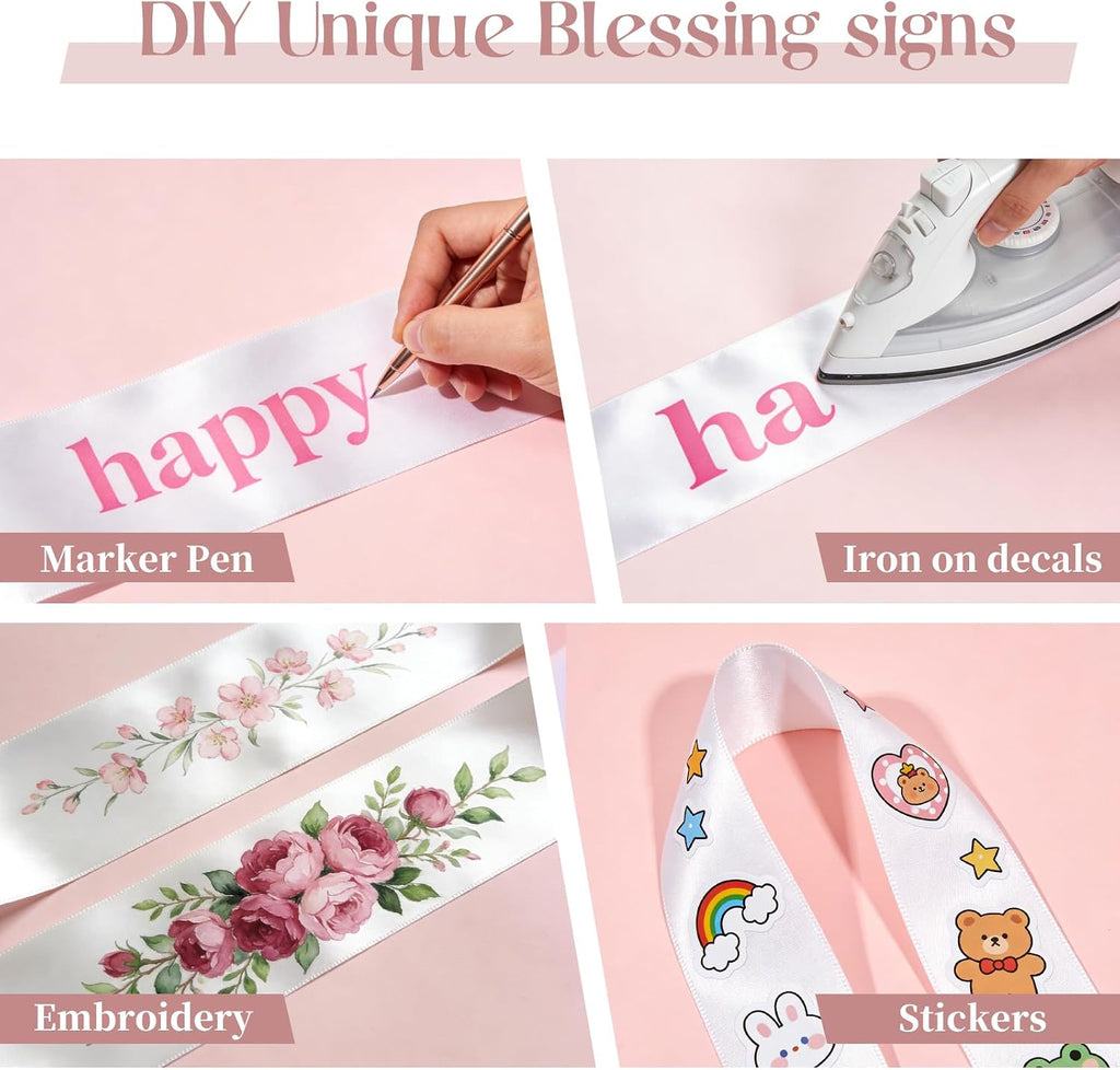 6 Pcs Blank White Satin Sashes for DIY Crafts and Party Favors