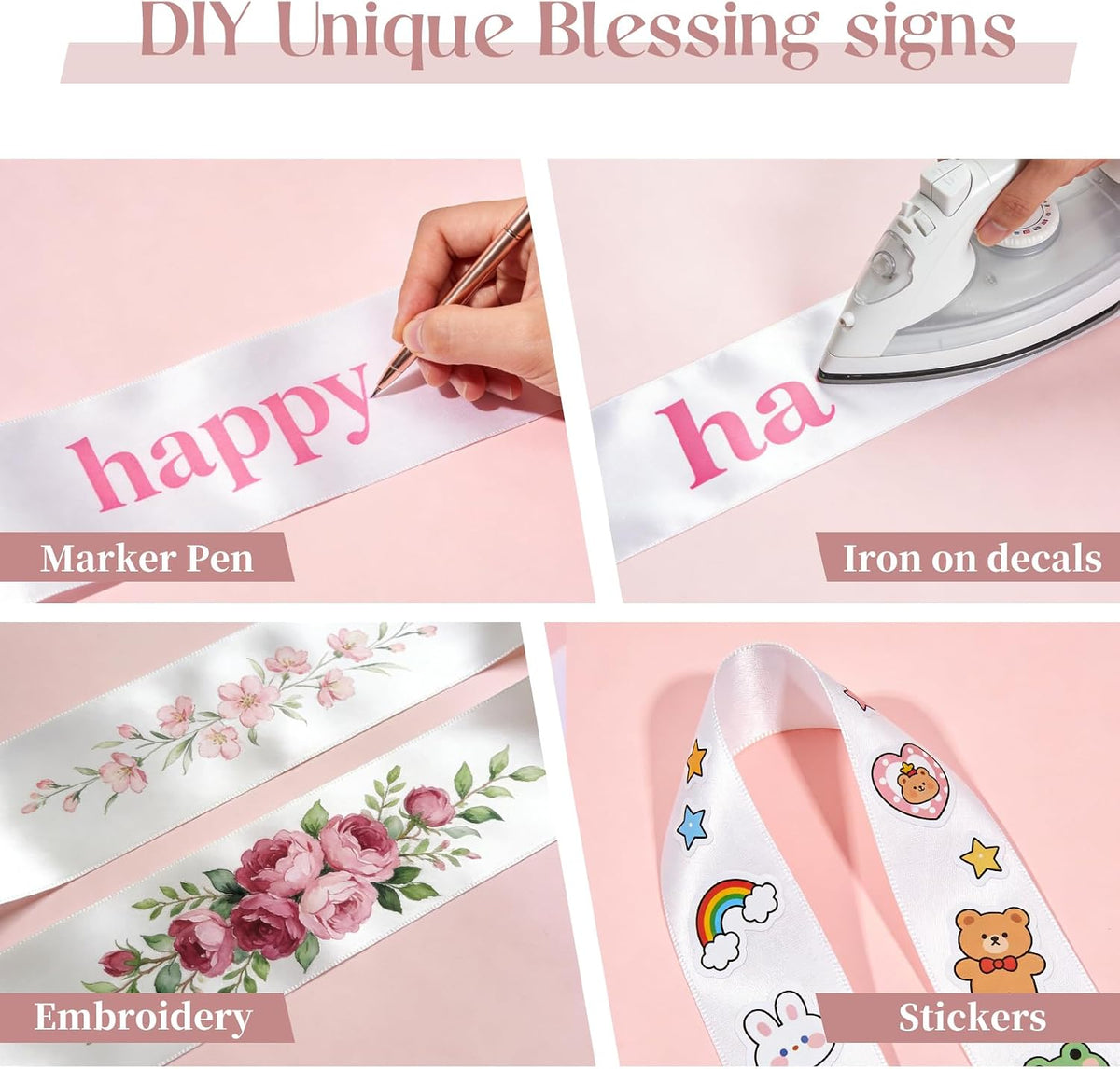 6 Pcs Blank White Satin Sashes for DIY Crafts and Party Favors