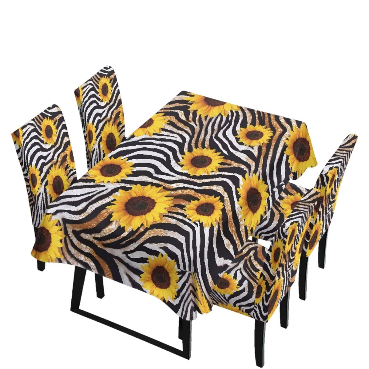 Easter Table Cloth Rectangle Table Set of 7 Include Kitchen Chair Covers and Tablecloths for Dining Room Banquet, Chair Seat Protector Cover, Easter Egg Bunny Floral Print Yellow