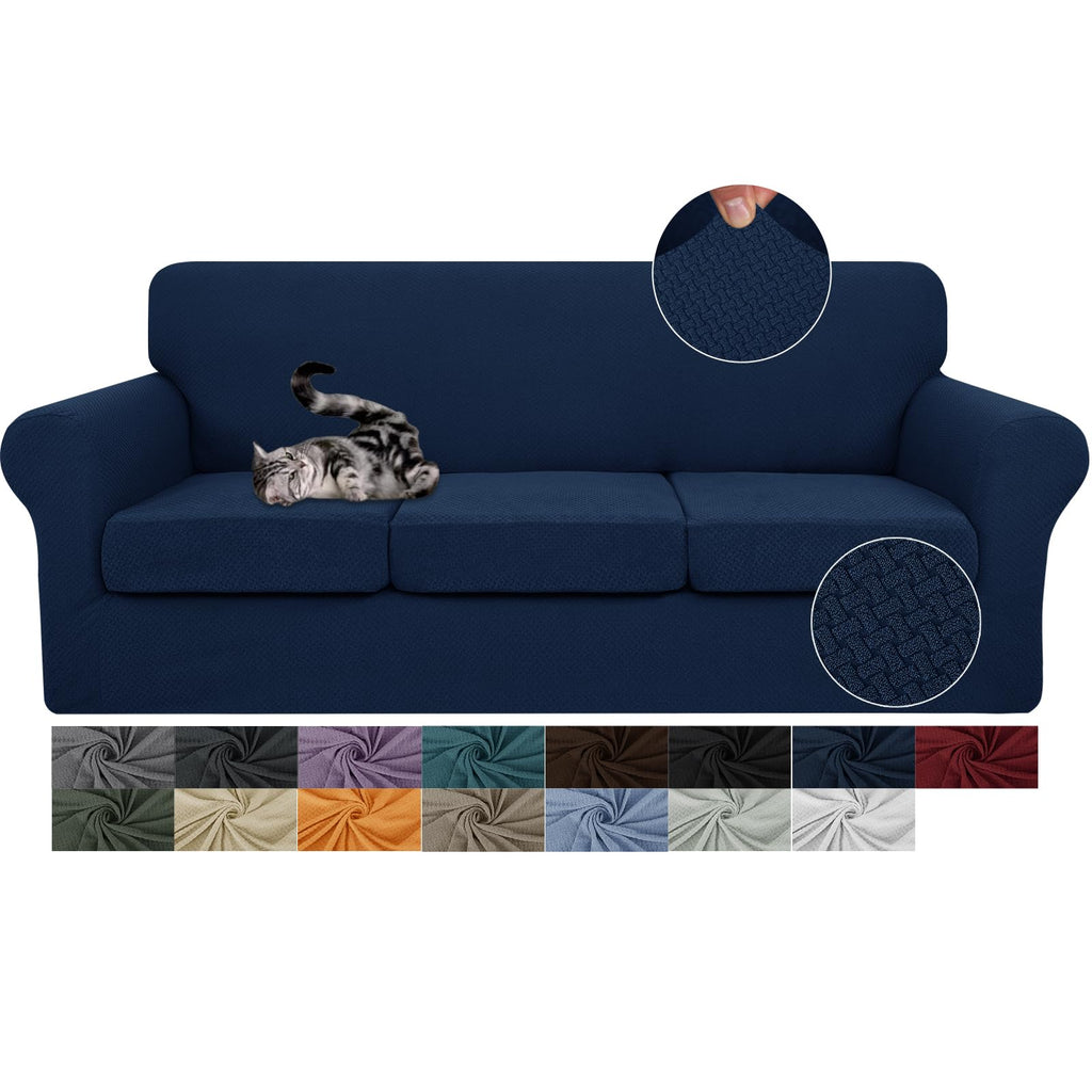 JIVINER 3 Pieces Stretch Couch Covers for 2 Cushion Couch Fitted Thick Loveseat Sofa Slipcover with 2 Seat Cushion Covers for Living Room Pet Dogs (Loveseat, Off White)