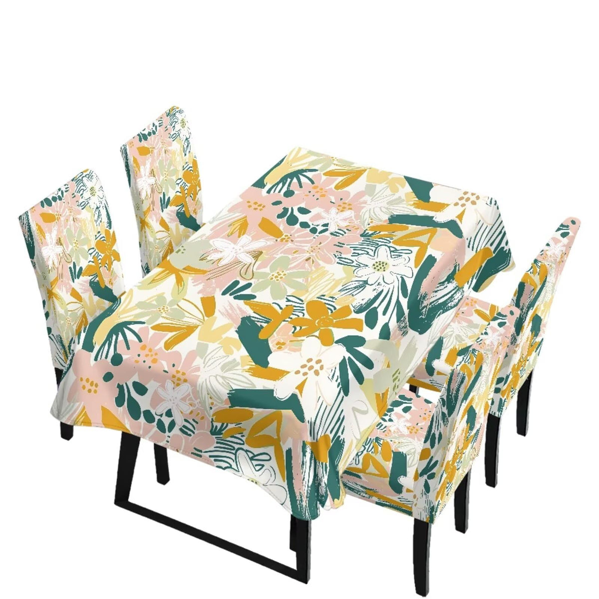 Dining Table Chair Covers 5 Pack, Removable Parsons Chair Slipcovers Dust Proof Tablecloths Scratch Resistant Seat Protector for Dining Room, Sunflower Honeycomb Bee Print Yellow
