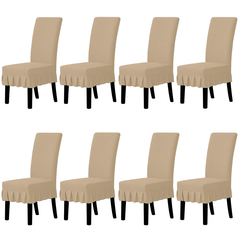 Easy-Going 2 PCS Stretch Dining Room Chair Covers with Skirt, Light Gray