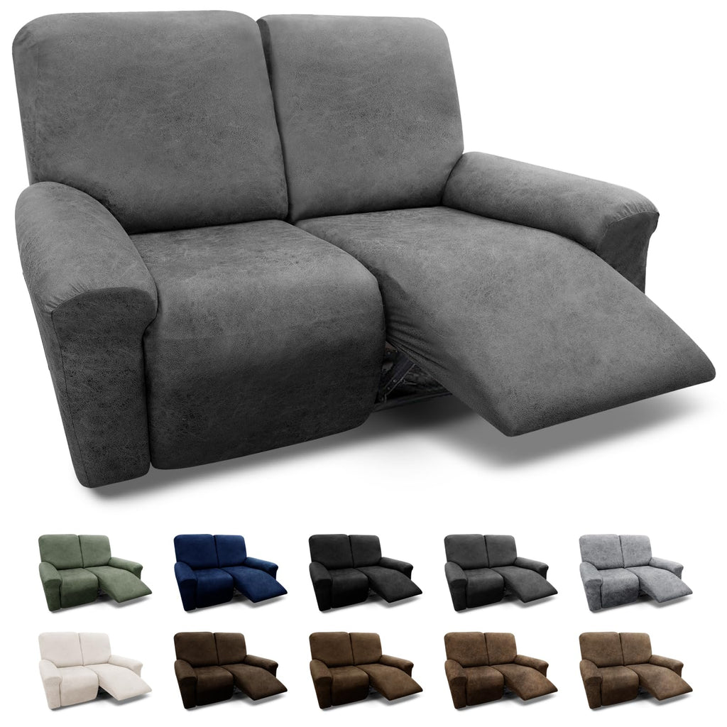 3-Pieces T Cushion Loveseat Slipcovers Leather Look Couch Cover Loveseat Covers for 2 Cushion Couch Furniture Protector Stretch Sofa Cover with 2 Individual T Cushion Seat Covers, Brown