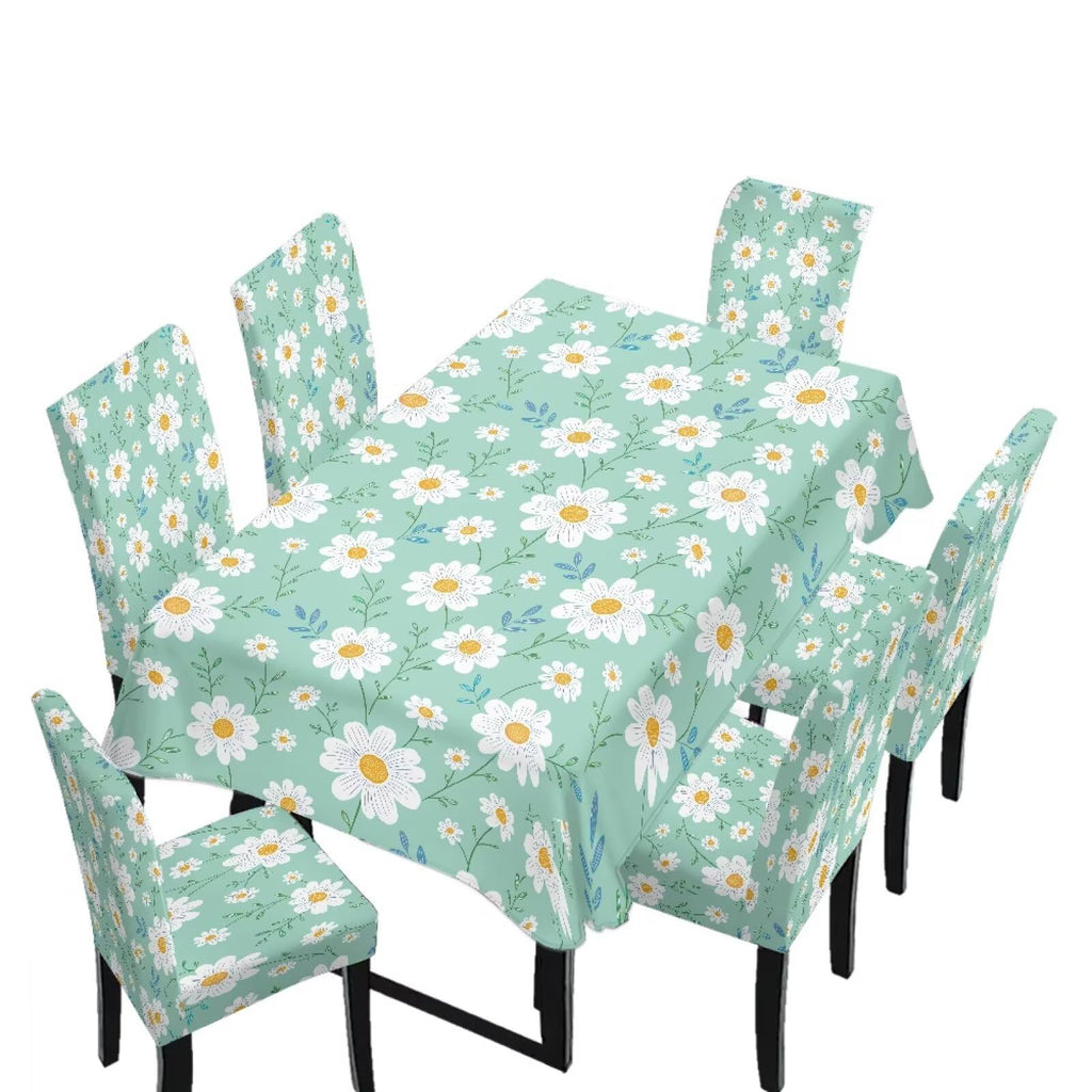 Light Grey 7 Pcs Tablecloth and Chair Covers Set Removable Chair Covers Set of 6 with Table Cover for Dining Room Washable Furniture Protector for Family Gathering Potluck