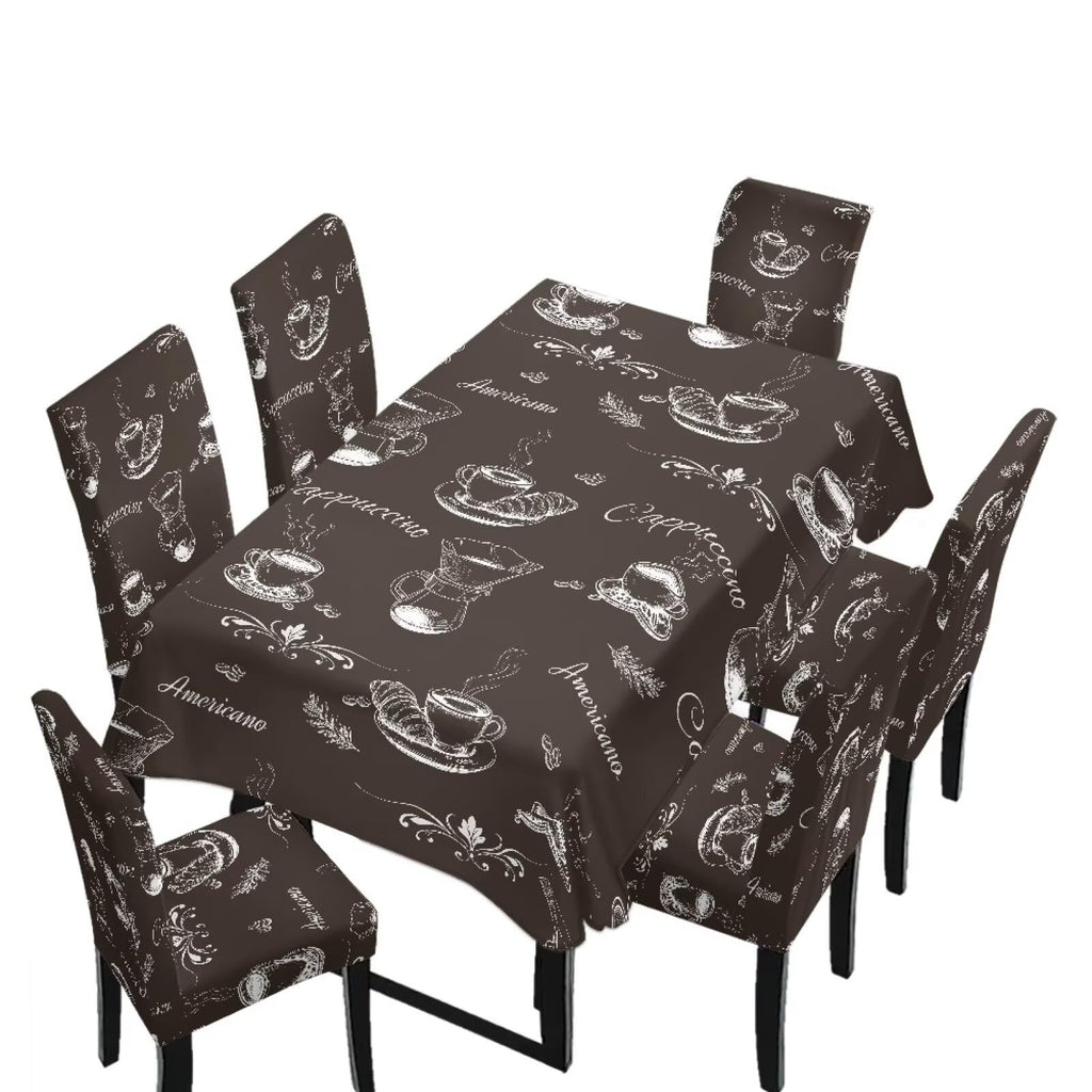 Fall Pumpkin Rectangular Table Cloth & Dining Chair Covers Set of 7, Stain Resistant Wipeable Chair Protectors for Farmhouse Rustic Home Kitchen Party Decor