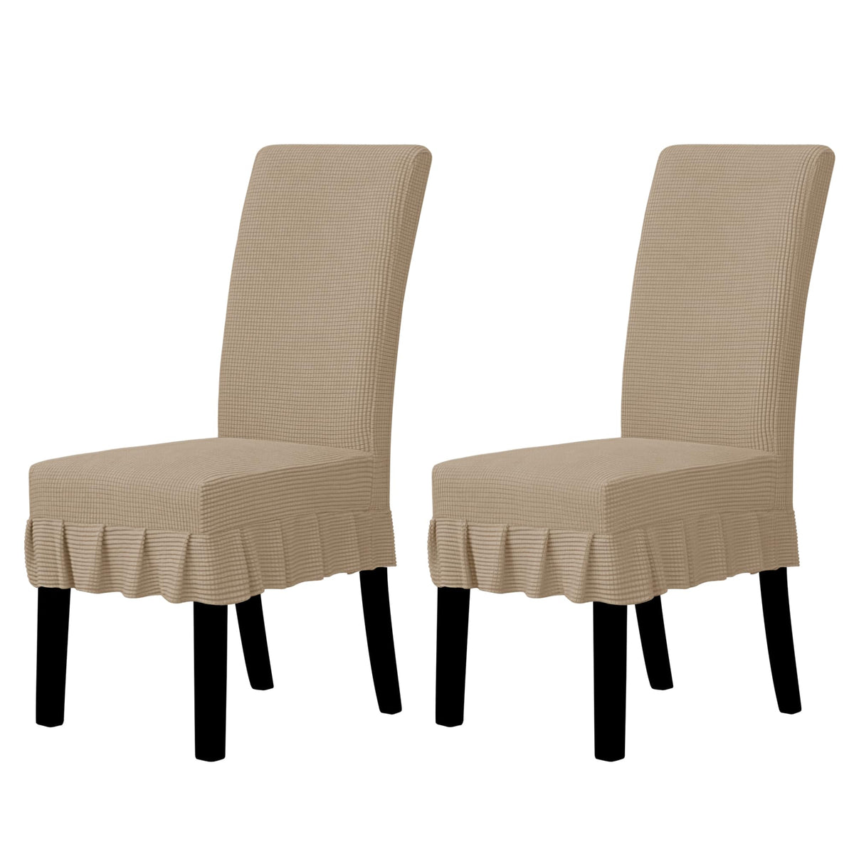 Easy-Going 2 PCS Stretch Dining Room Chair Covers with Skirt, Light Gray