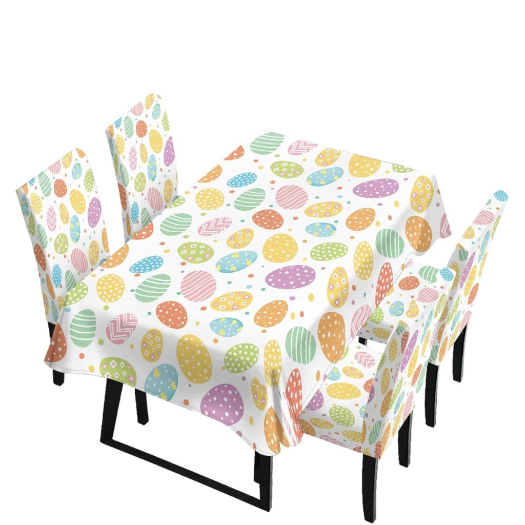 Table Cloth Rectangle Table Set of 7 Include Dining Chair Covers and Tablecloths for Dining Room Kitchen Banquet, Anti-Scratch Chair Seat Cover, Fluid Marble Print Green Gold Brown