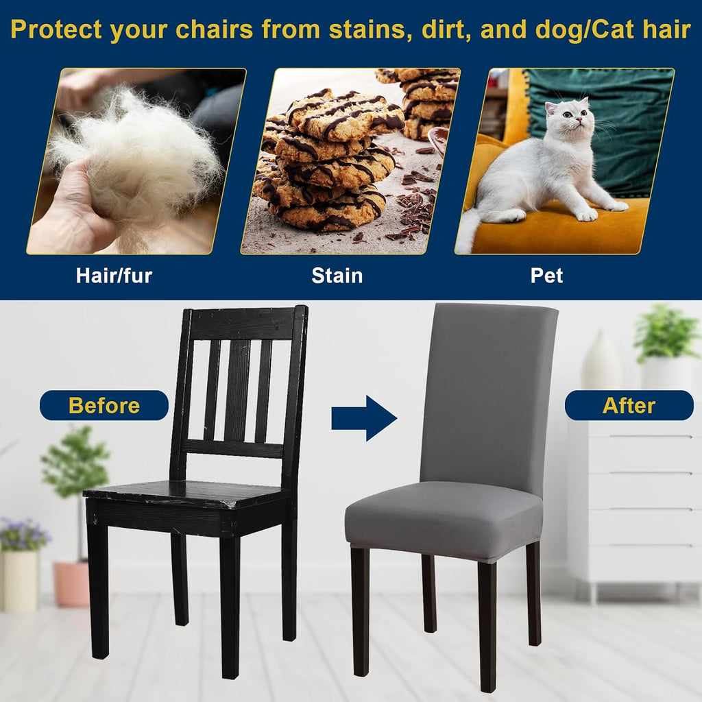 Chair Covers, Stretch Dining Room Chair Covers Set of 6, Removable Washable Dining Chair Slipcovers for Home, Hotel, Banquet