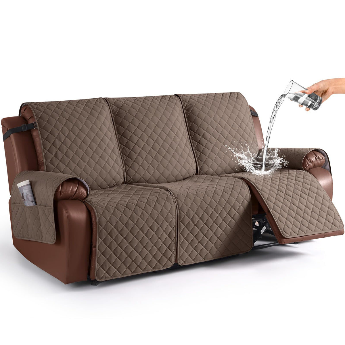KinCam Waterproof Loveseat Recliner Covers Washable, 2 Seater, Light Gray