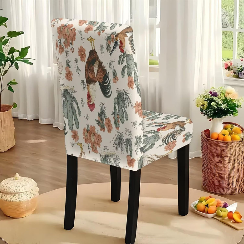 Stain Resistant Tablecloths and Dining Seat Covers Set of 5, Kitchen Chair Slipcovers Washable Table Slipcover Chair Seat Covers for Kitchen Restaurant, Chicken Cactus Print