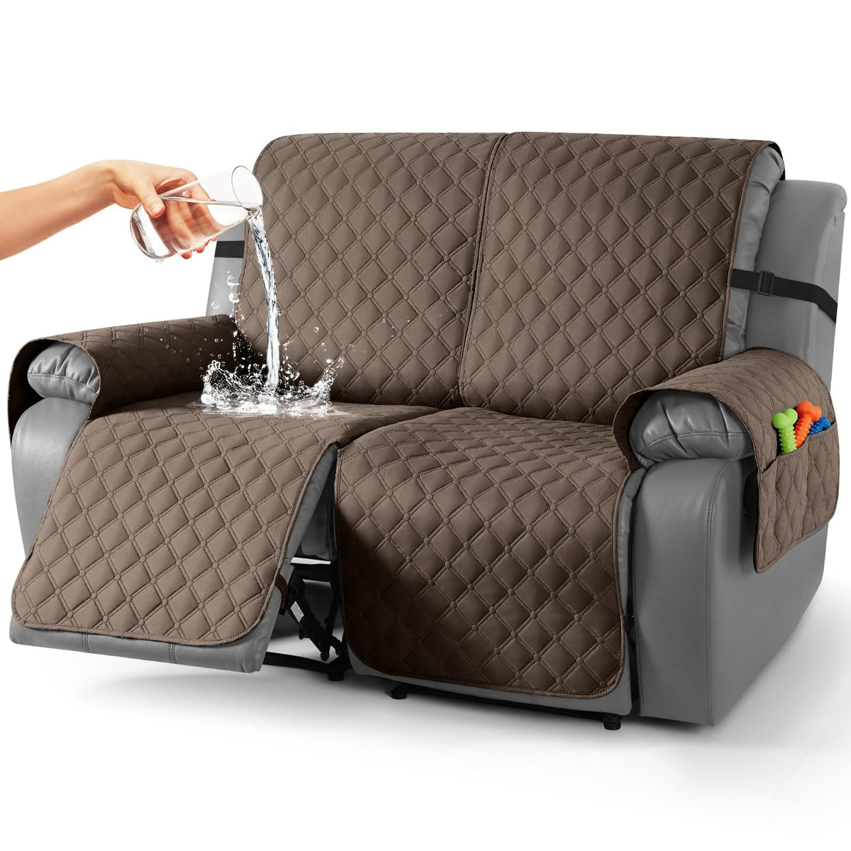 TAOCOCO 100% Waterproof Loveseat Recliner Covers Reversible, Charcoal Gray