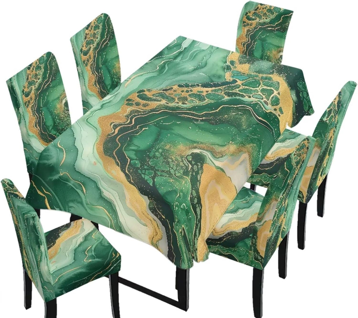 5 Pack Dining Table Cloth Rectangle 4 Seater Includes Kitchen Chair Covers, Stretch Seat Covers for Dining Chairs Anti-dust Washable Table Protector, Tribe Aztec Geometry Print