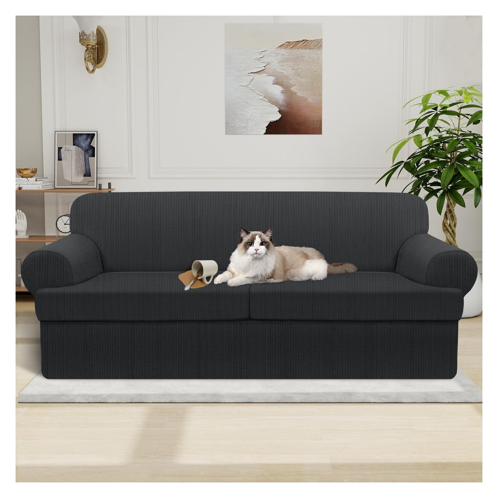 100% WaterproofLoveseat Cover 3-Piece Set Striped Loveseat Slipcovers for 2 Cushion Couch Sofa Covers with TPU Leakproof Bottom Stretch Couch Protector Pet Proof - Loveseat, Navy