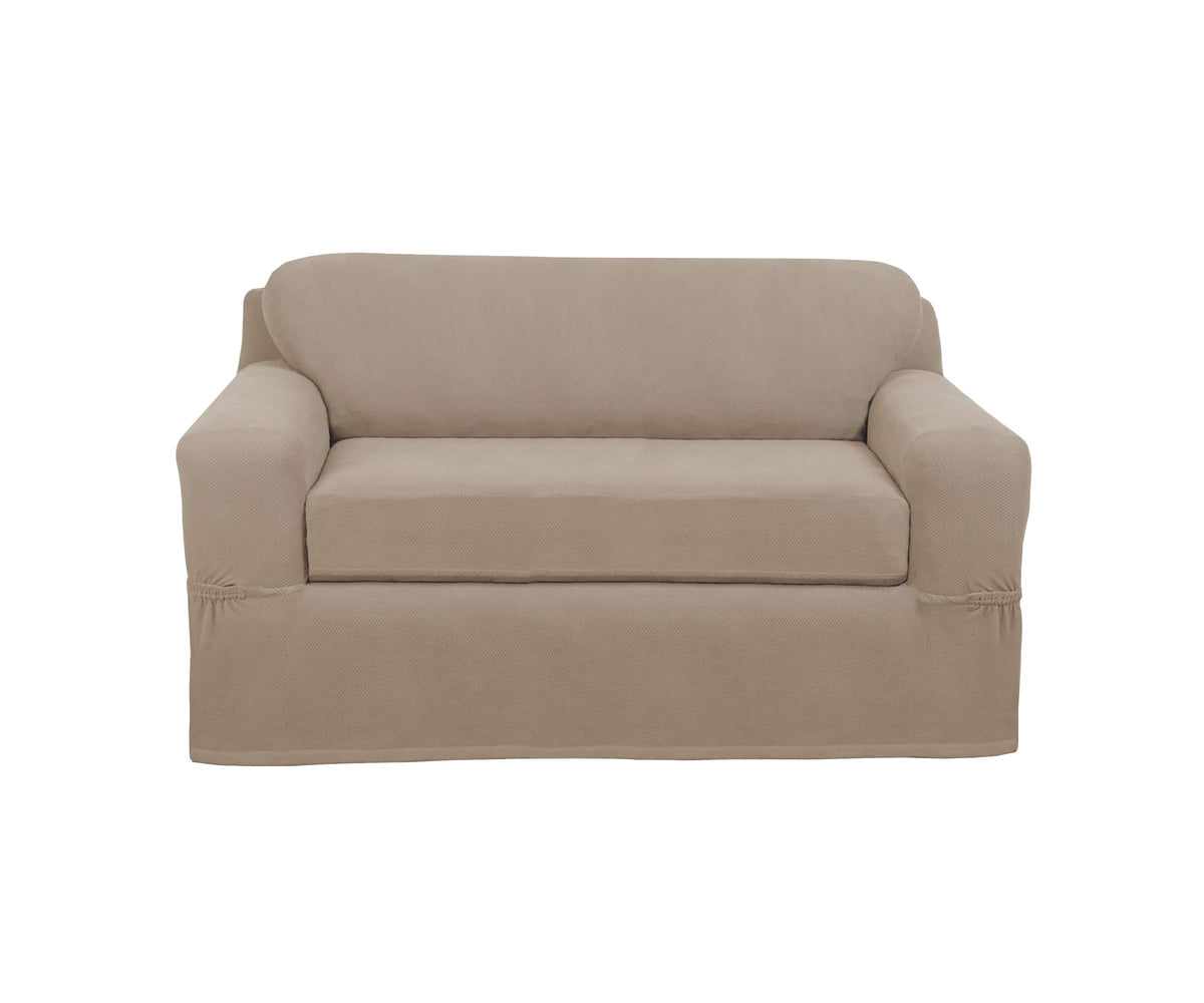 MAYTEX Pixel Ultra Soft Stretch 2 Piece Furniture Cover Loveseat Slipcover, Chocolate (4300512)