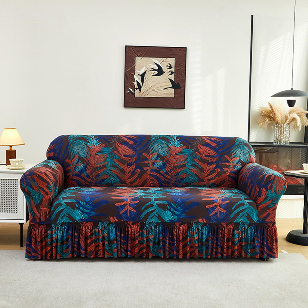 KAIJIE Super Stretch Sofa Slipcover–Non Slip Soft Couch Sofa Cover,Skirt Edge Design with Non Skid Foam and Elastic Bottoms for Crafted from Soft Polyester Printed Pattern（2-Person seat Couch Cover）