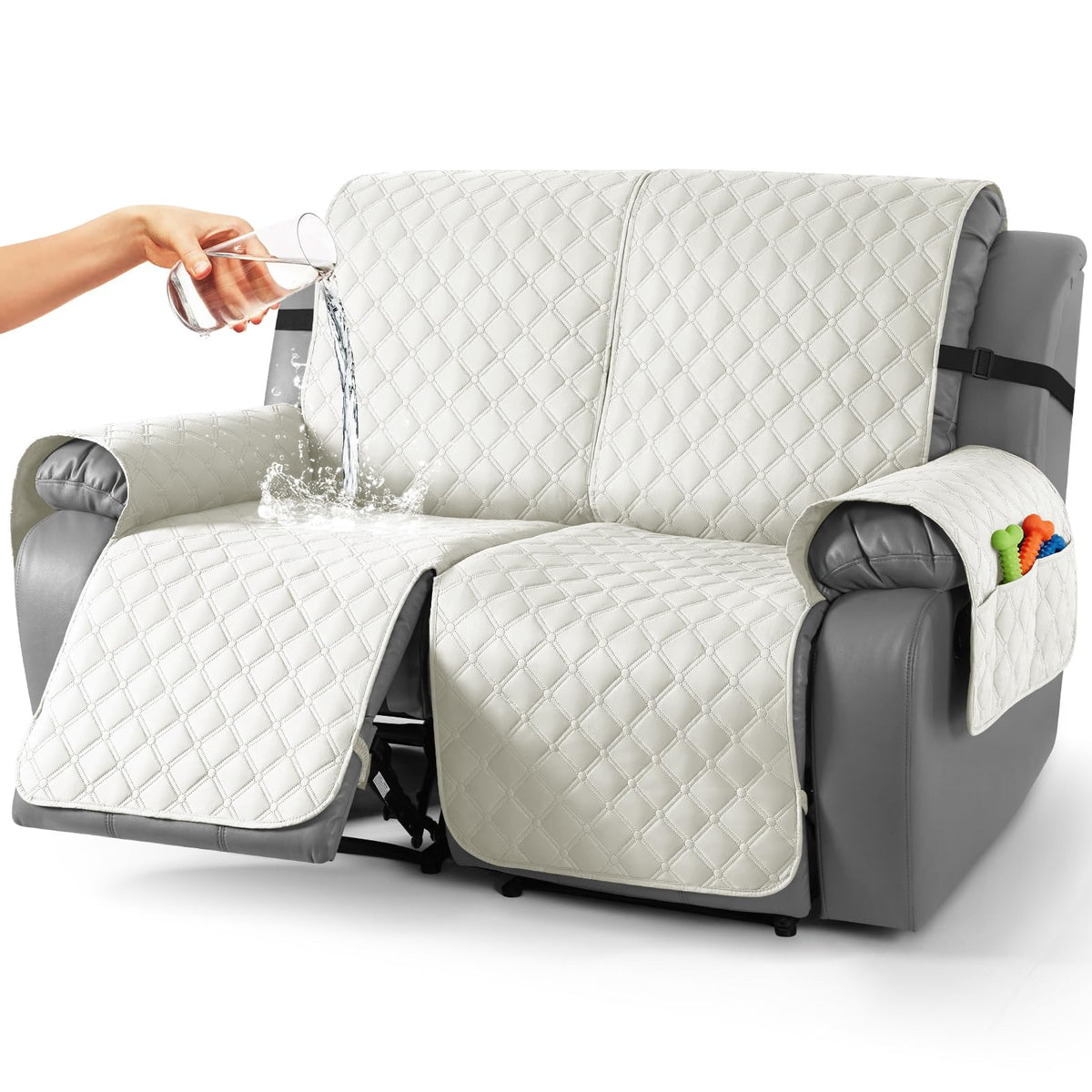 TAOCOCO 100% Waterproof Loveseat Recliner Covers Reversible, Charcoal Gray
