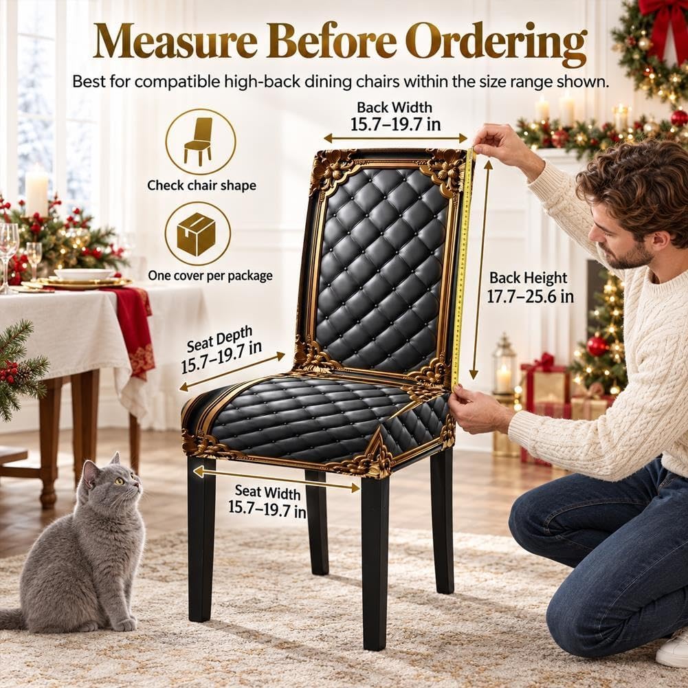 Washable Stretch Chair Cover Baroque Gilded Print Dining Seat Slipcover
