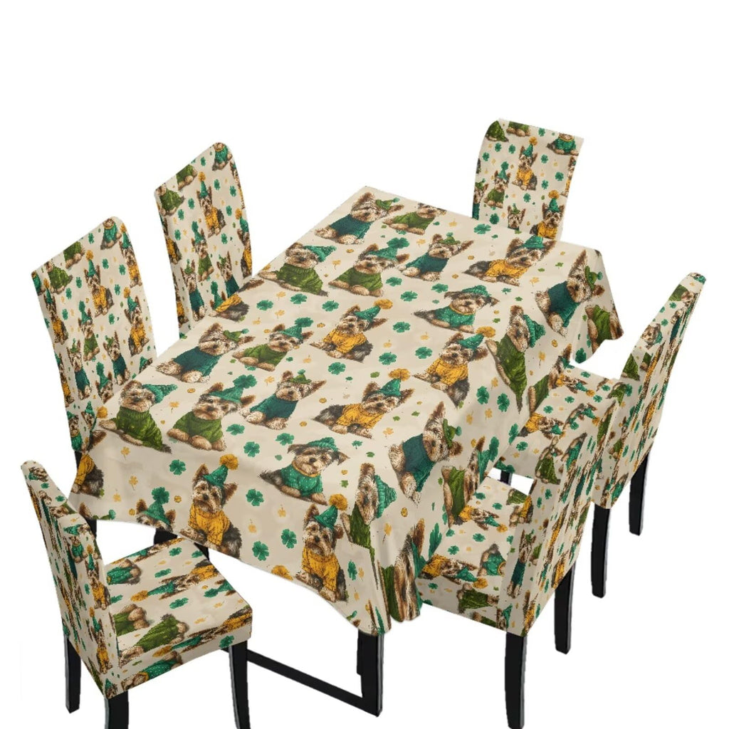 Dining Seat Slipcovers Set of 7 Includes Tablecloths, Removable Dining Room Chair Covers Stain Resistant Table Protector for Home Restaurant, Light Brown Beige Geometry Patchwork